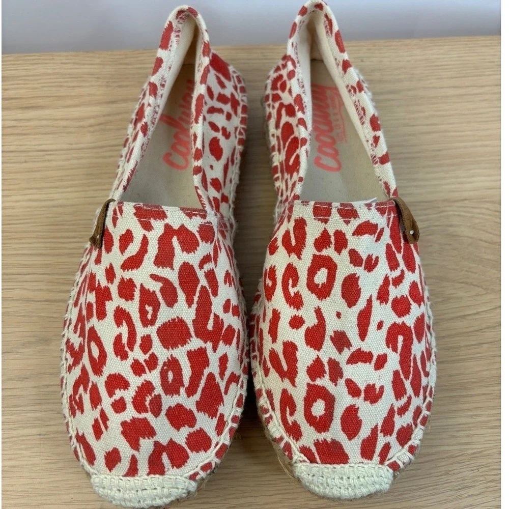 Coolway Leopard Print Espadrille Flats Size 10.5 Red Animal‎ Print Slip On Shoes